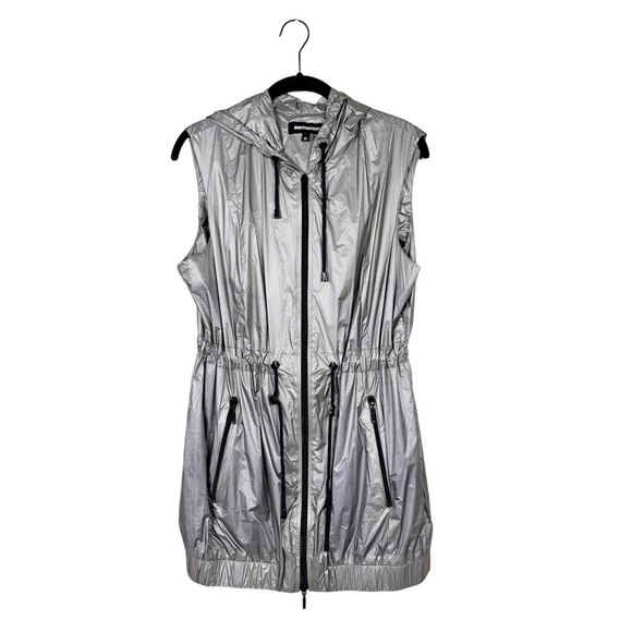 Anatomie Mela Silver Metallic Windbreaker Vest Hooded Zip Front Size M - Picture 2 of 9
